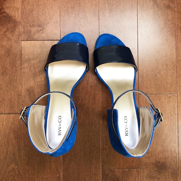 Blue 2 toned suede-feel open toe heeled sandal - Picture 4 of 11